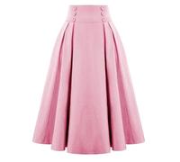 Jupe Plissée Women's A-Line Skirt High Waist Large Swing Pleated Vintage Casual Long Skirts(Pink,XL)