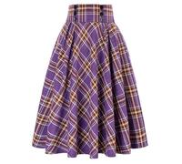 Jupe Plissée Women's A-Line Skirt High Waist Large Swing Pleated Vintage Casual Long Skirts(Purple,S)