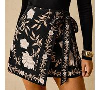 Jupe portefeuille à imprimé floral noir grande taille pour femme, jupe portefeuille à imprimé floral, jupe asymétrique, jupe portefeuille noire mini, jupe de plage pour femme, tenue de resort, jupe Ib
