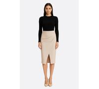 Jupe portefeuille en simili cuir beige - L