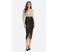 Jupe portefeuille en simili cuir noir - S