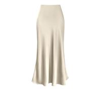 Jupe pour femme à taille haute en satin solide avec fermeture éclair latérale pour une tenue de soirée élégante, beige, L