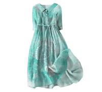 Jupe pour femme à tempérament 3D et manches 3/4, magnifique tongs mi-longue jupe décontractée avec motif floral robe à volants pour femme, vert, L