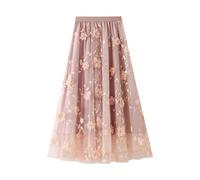 Jupe pour femme avec broderie en maille, grande taille, jupe trapèze littéraire taille haute et jupe longue, Rose, taille unique