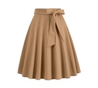 Jupe pour Femme Élégante Années 50 Jupe Trapèze Taille Elastique Jupe Plissée avec Ceinture Midi Jupe Evasée Chic Vintage Jupe Rockabilly A Ligne Rétro Classique (Beige, XXL)