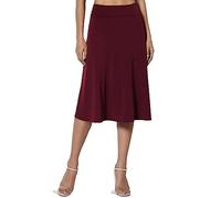 Jupe pour femme pour le bureau - Jupe longueur genou élégante - Jupe enveloppante à volants - Jupe mi-longue pour femme - Taille haute - Jupe trapèze élastique de couleur unie, Rouge, 52