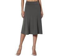 Jupe pour femme pour le bureau - Jupe longueur genou élégante - Jupe enveloppante à volants - Jupe mi-longue pour femme - Taille haute - Jupe trapèze élastique de couleur unie, gris foncé, 48