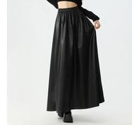 Jupe pour femme PU Taille Haute Élastique pour midi A-Line Jupe | PU pour premium souple, taille haute élastique, coupe A-line flatteuse pour toutes silhouettes(Black XL)