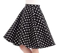 Jupe pour Femme Rétro Vintage des Années 1950, Robe de Cocktail Moulante évasée A-Line d'été, Mini Jupe Classique et élégante pour Vacances Printemps Sortie Bord de Mer Pois-Néron S