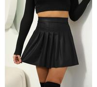 Jupe pour Mini Synthétique Solide pour Slim Fit Jupe pour Mini | PU pour premium, taille haute élastique, coupe A-ligne flatteuse, plis cents-fold, style pour rétro moderne