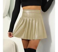 Jupe pour Mini Synthétique Solide pour Slim Fit Jupe pour Mini | PU pour premium, taille haute élastique, coupe A-ligne flatteuse, plis cents-fold, style pour rétro moderne