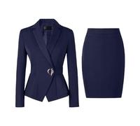 Jupe Professionnel pour Femmes Ensemble Veste Tailleur et Jupe Crayon Bureau Élégant Formel Cérémonie Travail (Blue, XL) #15