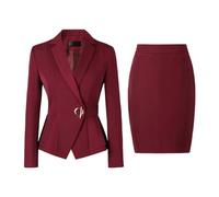Jupe Professionnel pour Femmes Ensemble Veste Tailleur et Jupe Crayon Bureau Élégant Formel Cérémonie Travail (Red, L) #15