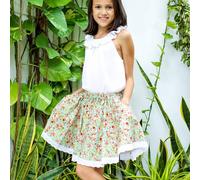 Jupe qui tourne été fleurie liberty cancan vert d'eau 2/3A