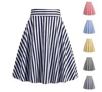 Jupe rayée pour femme avec fermeture éclair - Taille haute - À carreaux - Vintage des années 50 - Rockabilly - Rayures rouges et blanches - Jupe trapèze - Jupe swing - Motif à rayures rétro - Pour les