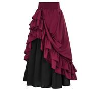 Jupe Renaissance pour femme Beokeuioe - Style médiéval - Jupe victorienne avec volants et ourlet en dentelle - Taille haute élastique - Jupe longue A-ligne - Maxi jupe - Jupe élastique à taille haute