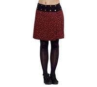 Jupe Réversible Femme en Coton, 2 Imprimés Motifs Cercles et Arabesques, Ceinture avec Boutons Décoratifs, 47cm (FR/ES, Alpha/Lettres, Taille Unique, Taille Normale, Taille Normale, Rouge)