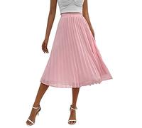 Jupe Rose Pale Femmes été Mode Demi Corps Jupe en Mousseline de Soie Solide Jupe plissée lâche Jupe décontractée Jupe Cuir Plissé (Pink, L)