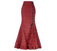 Jupe rouge pour femme rétro gothique décontractée jacquard queue de poisson jupe droite, rouge, XL
