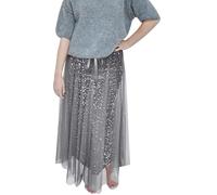 Jupe scintillante à paillettes pour femme - Taille haute élastique - Jupe midi longue en tulle - Robe d'été décontractée, gris, S