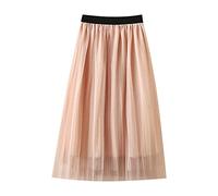 Jupe semi-plissée taille haute élastique pour fille - Jupe trapèze décontractée - Robe trapèze élégante de couleur unie - Jupe classique pour enfants, rose, 3-5 ans