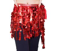 Jupe Sequin Femme De Danse du Ventre à Paillettes Et Franges pour Costume De Spectacle avec Foulard De Hanche