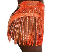 Jupe sexy à paillettes avec franges en strass pour femme - Jupe portefeuille scintillante pour danse du ventre - Écharpe de hanche, 1_b, 40
