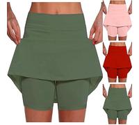 Jupe-short de tennis 2 en 1 pour femme - Taille haute - Extensible - Jupe plissée athlétique - Legging intérieur - Short de golf, yoga, course à pied, entraînement - Jupe-short d'été, Vert kaki., S
