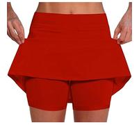 Jupe-short de tennis 2 en 1 pour femme - Taille haute - Extensible - Jupe plissée athlétique - Legging intérieur - Short de golf, yoga, course à pied, entraînement - Jupe-short d'été, 02 Rouge, S