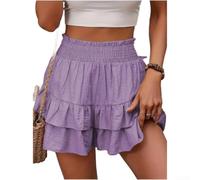 Jupe-short décontracté à jambe large pour femme, taille moyenne, couleur unie, mode d'été pour le sport, les voyages, le yoga, la danse, le yoga (taille L, violet)