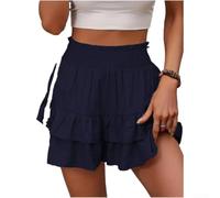 Jupe-short décontracté à jambe large pour femme - Taille moyenne - Couleur unie - Tendance d'été - Pour le sport, les voyages, le yoga, la danse, le yoga - Short de danse - 2XL - Bleu foncé