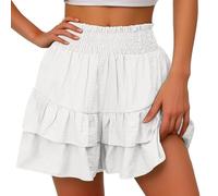 Jupe-short d'été bohème à ourlet à volants pour femme - Short de plage ample taille haute - Mini jupe élégante - Coupe trapèze légère - Pour le golf, le tennis - Bordure florale - Pantalon court