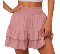 Jupe-short d'été bohème à ourlet à volants pour femme - Short de plage ample taille haute - Mini jupe élégante - Coupe trapèze légère - Pour le golf, le tennis - Bordure florale - Pantalon court
