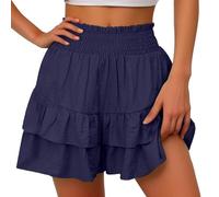 Jupe-short d'été bohème à ourlet à volants pour femme - Short de plage ample taille haute - Mini jupe élégante - Coupe trapèze légère - Pour le golf, le tennis - Bordure florale - Pantalon court