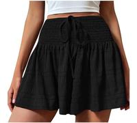 Jupe-short d'été pour femmes et filles - Taille élastique - Volants - Couleur unie - Jupe de sport - Jupe de sport - Jupe de tennis - Jupe de golf - Short en coton extensible, 02 Noir, XL