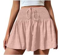 Jupe-short d'été pour femmes et filles - Taille élastique - Volants - Couleur unie - Jupe de sport - Jupe de sport - Jupe de tennis - Jupe de golf - Short en coton extensible, Kaki 02, M