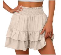 Jupe-short d'été pour femmes et filles - Taille élastique - Volants - Couleur unie - Jupe de sport - Jupe de sport - Jupe de tennis - Jupe de golf - Short en coton extensible, Kaki (01), M