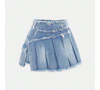 Jupe-short en jean plissé ample et délavé à taille basse style Y2K vintage pour ados, jupe d'été boho western pour concert, remise de diplôme pour ados 14Y,13Y,16Y,15YUnicoloreJean