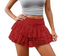 Jupe Short Femme Couleur Unie Jupes Elegant Jupes Femme Taille Elastique Décontractée Plissée Vetement Ete Chic Plage Maxi Jupe Casual Fluide Skirt Courte Dentelle Couleur Unie Rouge M 2026