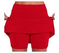 Jupe Short Femme De Bain Maillot Sport Longue Yoga Taille Haute Jupe Tennis avec Poches Jupes Randonnée Blanche Robe Intégrée Poches Course Respirante Légère Chic 2025 Rouge L