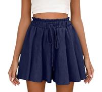 Jupe Short Femme Ete Fluide Short Décontracté Bermuda Taille Haute Ceinture Élastique Coupe Léger Shorts Volants Couleur Unie Confort avec Cordon de serrage Jupe Courte pour Plage et Vacances