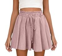 Jupe Short Femme Ete Fluide Short Décontracté Bermuda Taille Haute Ceinture Élastique Coupe Léger Shorts Volants Couleur Unie Confort avec Cordon de serrage Jupe Courte pour Plage et Vacances