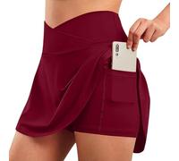 Jupe Short Femme Plissée Jupes Basic Jupes Taille Haute Elastique Décontractée Boheme Vetement Ete Vacances Couleur Unie Maxi Jupe Elegant Fluide Skirt Yoga avec Pantalon Intérieur Sport Bordeaux S