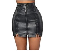 Jupe Short Femme Sexy, Jupe Cuir Grande Taille-Mini Jupe Zippé Lacer Épissage Hanches Coupe Ajustée Moulant Jupes Taille Haute avec Fente Latérale Noir Jupe pour Club Fête Bal Cocktail Party