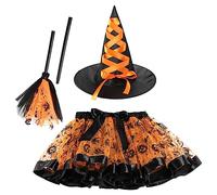 Jupe Short, Jupe Grande Taille Ensemble De 3 PièCes pour Petites Filles Tutu en Maille Chapeau De SorcièRe Et BâTon IdéAl pour Le Cosplay Et Les Spectacles