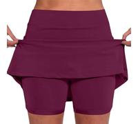 Jupe-short taille moyenne pour femme pour les loisirs actifs, la vie quotidienne, taille confortable, poches latérales pratiques, short de rechange tendance, Bordeaux, 3XL