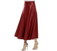 Jupe Simili Cuir Femme - Faux Line Womens Taille Jupes Jupe Longue en Cuir Solide Haute Couleur Une Jupe Jupe Plissée Mi Longue Enfant