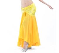 Jupe superposée de Danse du Ventre for Femmes, Longue Robe de Danse en Mousseline de Soie for Adultes, Costume de Cours de Pratique Professionnelle(Yellow Silver)