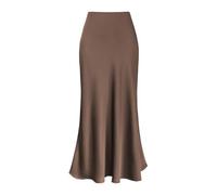Jupe taille haute pour femme - Robe en satin solide - Fermeture éclair - Élégante prise Rock Power, café, S