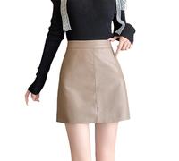 Jupe taille haute slim pour femme - Jupe en cuir - Mini jupe fendue - Sexy - Mini jupe élastique - Taille haute - Jupe courte - Couleur pure - Pour la Saint-Valentin, kaki, S